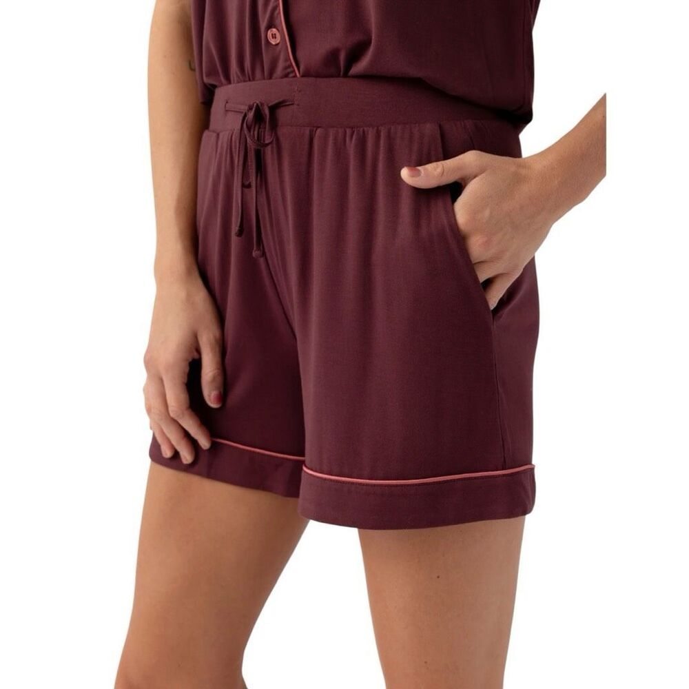 Cozy Earth Bamboo Stretch-Knit Pajama Short Size Medium Burgundy / White Trim